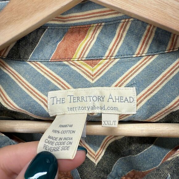 The Territory Ahead Shirt Men 2XL Tall Blue Striped Button Up Collared Cotton - Picture 3 of 6